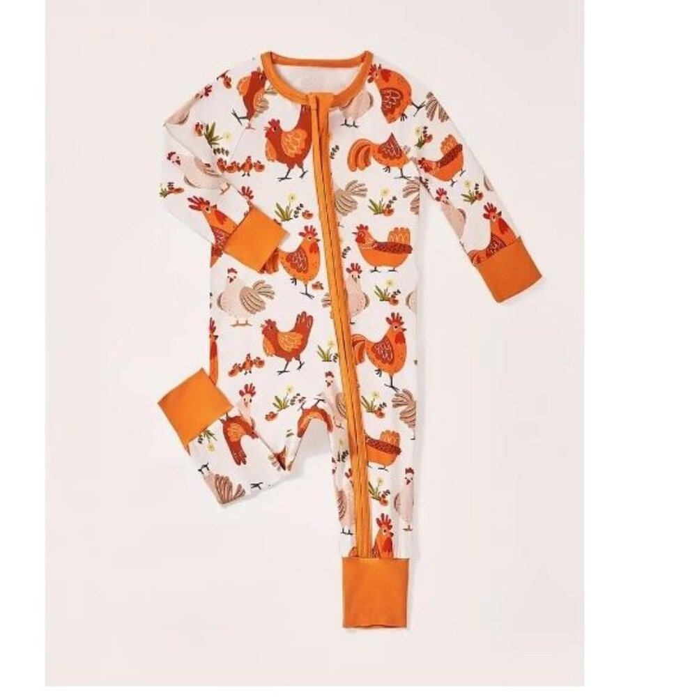 Farm Chicken Baby Girls Boys Bamboo Fiber Romper Jumpsuit Pajamas Sleeper